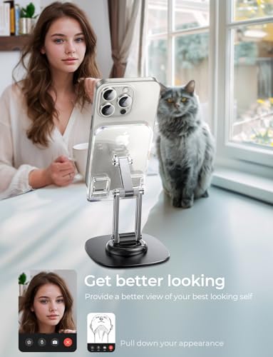 LISEN for iPhone Stand for Desk Portable Cell Phone Stand for Desk 360 Adjustable for iPhone Holder for Desk Foldable Acrylic Aesthetic Desk Accessories for iPhone 15 14 13 Pro Max Switch Kindle 4-11"