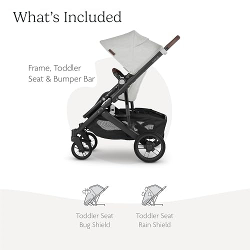 UPPAbaby Cruz V2 Stroller/Full-Featured Stroller with Travel System Capabilities/Toddler Seat, Bumper Bar, Bug Shield, Rain Shield Included/Anthony (White+Grey Chenille/Carbon Frame/Chestnut Leather)