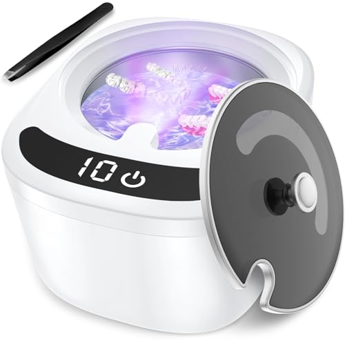 Ultrasonic Retainer Cleaner Machine - Raccomb 45kHz LED Light Ultrasonic Cleaner for Dentures, Aligner, Mouth Guard, Night Guard Cleaner, 230mL Sonic Cleaning Machine for Jewelry, Dental Appliances