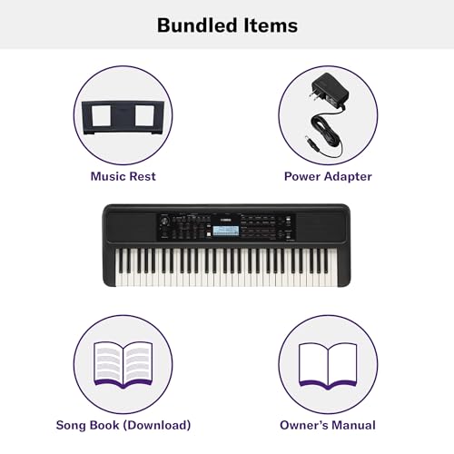 Yamaha PSR-E383 61 Touch Sensitive Keys Portable Keyboard for Beginners with Music Rest, Power Adapter