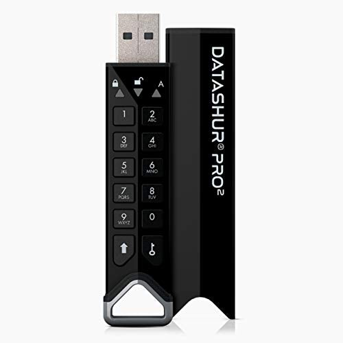iStorage datAshur PRO2 256 GB Secure Flash Drive FIPS 140-2 Level 3 Certified Password Protected Dust Water-Resistant IS-FL-DP2-256-256, Black