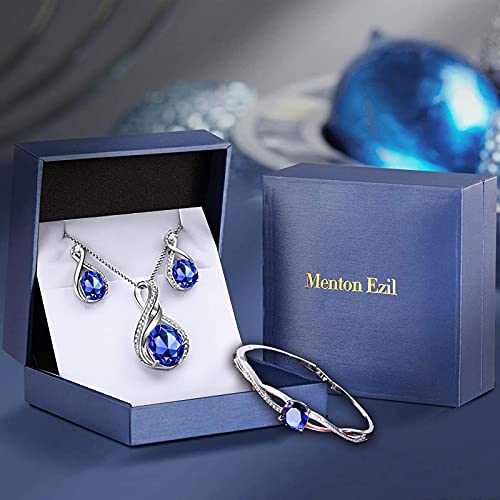 Menton Ezil Charming Crystal Jewelry Sets For Women 18K White Gold Plating Bracelet Necklace And Earrings Sets For Wife Girlfriend Or Mothers Idea Gift For Mother's day