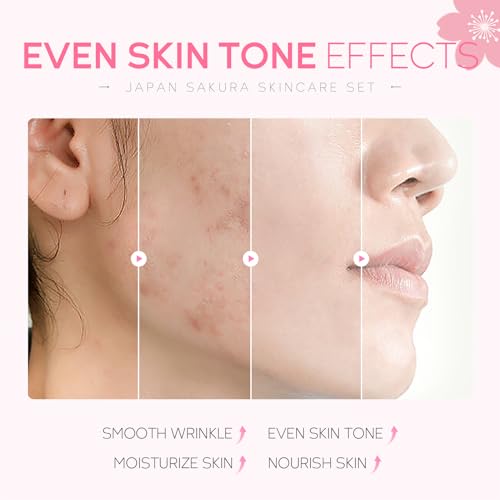 Skin Care Set JAPAN SAKURA Women Beauty Gift Sets Skin Care Kit with Cleanser, Toner, Serum, Eye Cream, Face Cream Travel Kit for Women Teen Girls Mom Daughter Birthday TSA-friendly Sizes 5pcs