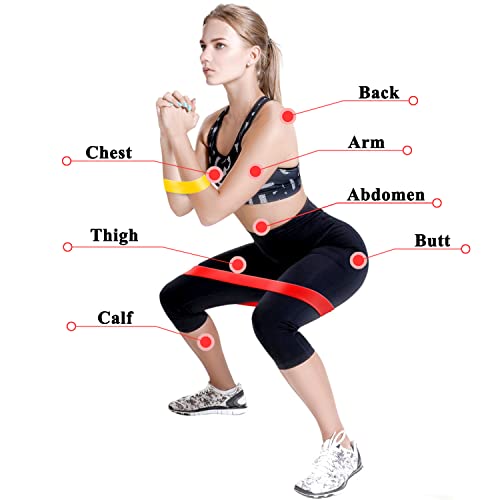 Resistance Bands for Arms Leg Thigh Booty Squat Physical Therapy, 5 Heavy & Light Resistance Levels, Mini Gym Loop Exercise Bands for Men Women Kids Elderly, Wristband Headband Carry Bag Guide - 9 Set