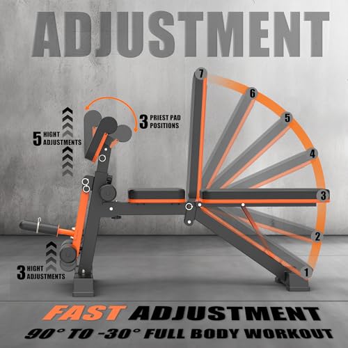Adjustable Weight Bench, 1000LBS Weight Capacity Foldable Workout Bench, Ideal for Full Body Strength Training, Flat/Incline/Decline Bench Press Versatile Bench for Home Gym W/Leg Extension