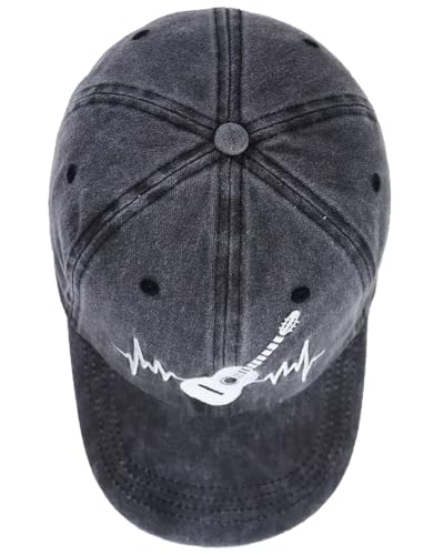 Guitar Heartbeat Hats for Guitarist Musician, Adjustable Embroidered Vintage Cotton Baseball Caps for Men Women