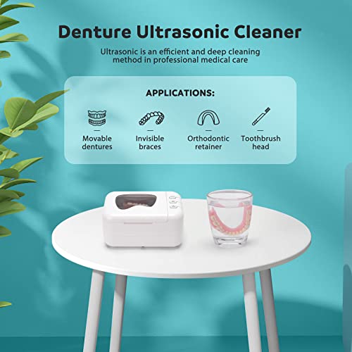 Professional Ultrasonic Cleaner Machine for Dentures, Retainer, Mouth Guard, Aligner, Whitening Trays, All Dental and Sleep Apnea Appliances (46kHz, 6.67oz, 24W)-White