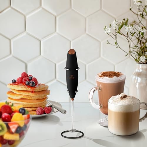 Zulay Kitchen Powerful Milk Frother Wand - Ultra Fast Handheld Drink Mixer - Electric Whisk Foam Maker for Coffee, Lattes, Cappuccino, Frappe, Matcha & Coffee Creamer - Milk Boss Black & Copper