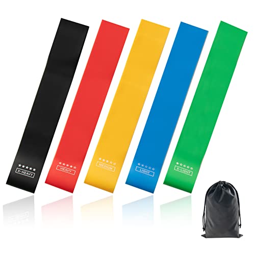 Resistance Band Set, 5 Latex Exercise Bands with 5 Resistance Levels, Skin Friendly Elastic Bands for Home Exercise, Physical Therapy, Strength Training, Yoga