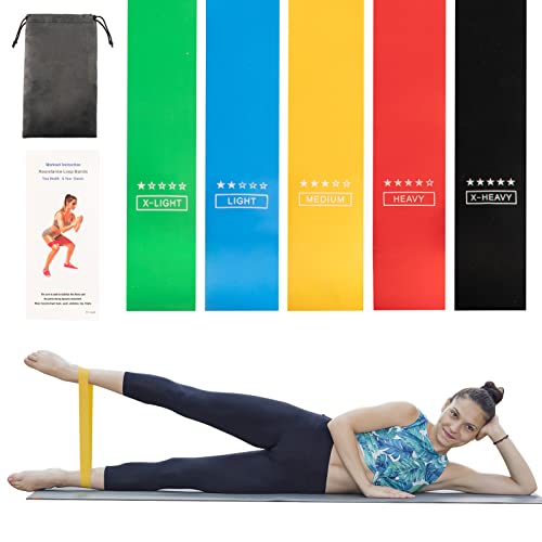 Resistance Band Set, 5 Latex Exercise Bands with 5 Resistance Levels, Skin Friendly Elastic Bands for Home Exercise, Physical Therapy, Strength Training, Yoga