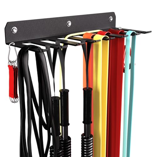 Multi-Purpose Gym Equipment Storage Rack-Heavy-duty 8 Hook, Home Gym Accessories Storage Rack, Barbell Holder Strength Training Free Weight Racks for Resistance Bands Jump Ropes Carabiners Included