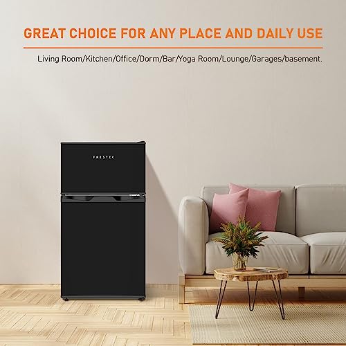 Frestec 3.1 CU' Mini Fridge with Freezer,2-Door Compact Refrigerator,Small Refrigerator for Bedroom Dorm Office Apartment, Black (FR 302 BK)