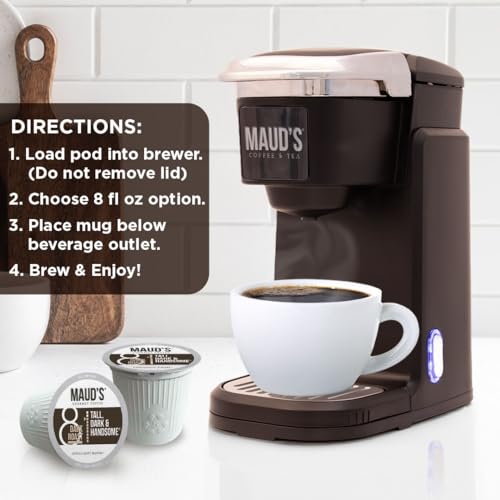 Maud's Dark Roast Coffee Pods, 100 ct | Tall, Dark & Handsome Coffee Blend | 100% Arabica Dark Roast Coffee | Solar Energy Produced Recyclable Pods Compatible with Keurig K Cups Maker