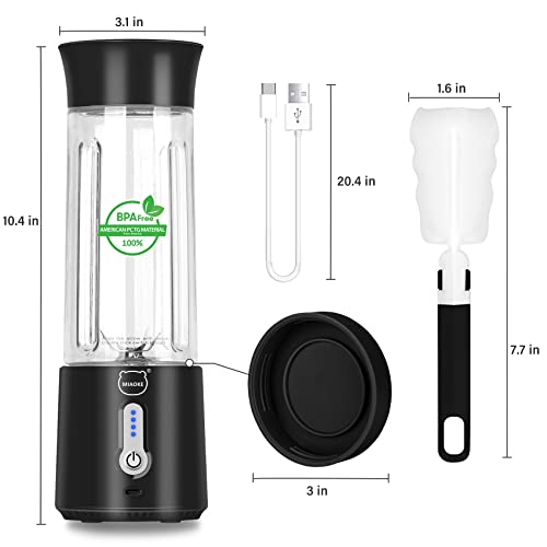 Personal Juicer, Miaoke Portable Blender 17 Oz 6 Leaves High-Speed 304 Stainless Steel Blade 22000 R/Min 4000Ah Type-C Rechargeable 4-Grade power prompt With Portable Removable Cup Lid/Black