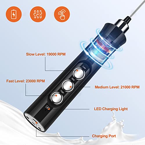 MF02 Rechargeable Milk Frother Handheld Foam Maker with Stainless Whisk for Cappuccino, Latte, Bulletproof Coffee, Keto Diet, Protein Powder, Matcha