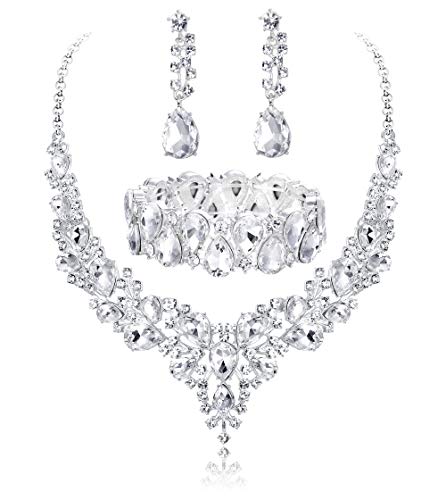 Udalyn Crystal Bridal Jewelry Sets for Women Necklace Earrings Bracelet Set for Wedding Rhinestone Bridesmaid Gifts fit with Wedding Dress
