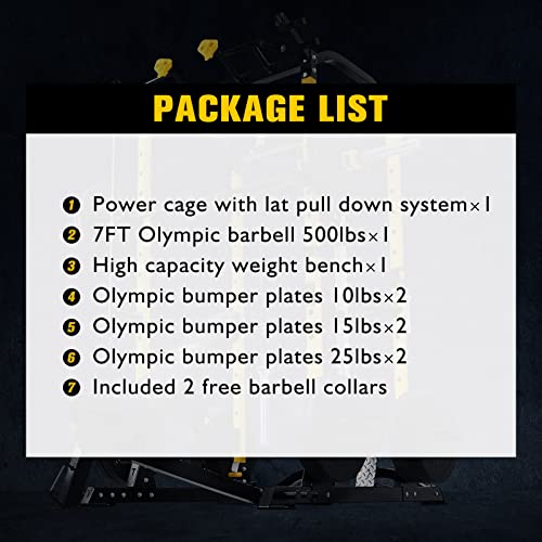 2024 Upgraded T2 Power Cage Muti-Function Power Rack with Lat Pulldown System Squat Rack with Weights and Bar Set for Home Gym with Unique Training Attachment