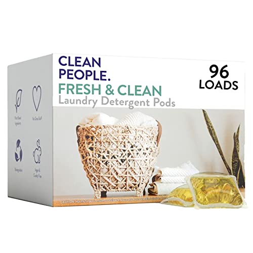 Clean People Laundry Detergent Pods - Hypoallergenic Laundry Pods - Ultra Concentrated, Recyclable Packaging, Stain Fighting - Fresh Scent, 96 Pack