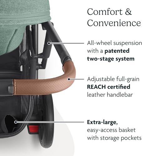 UPPAbaby Cruz V2 Stroller/Full-Featured Stroller with Travel System Capabilities/Toddler Seat, Bumper Bar, Bug Shield, Rain Shield Included/Anthony (White+Grey Chenille/Carbon Frame/Chestnut Leather)