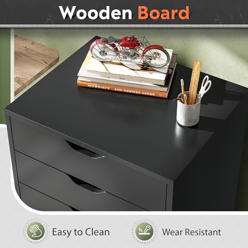 DEVAISE 5-Drawer Chest, Wood Storage Dresser File Cabinet with Wheels, Black
