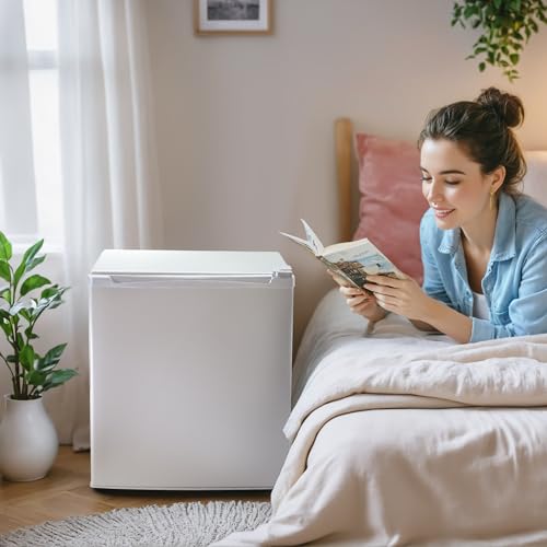 1.7 Cu.Ft Small Fridge for Bedroom Office, Small Refrigerator with Freezer, Auto Defrost, Low Noise, Energy Saving, Compact Refrigerator for Bedroom, Office, Dorm, White