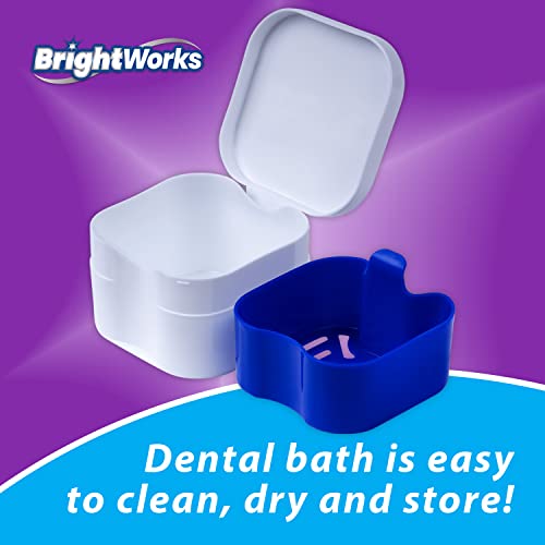 BrightWorks Dental Bath Cleaner Cup Case (3 Pack) for Dentures, Aligners, Retainers, Night Guards, Mouth Guards, Dental Guards, and Dental Appliances. Includes Rinsing Basket, Easy to Use.