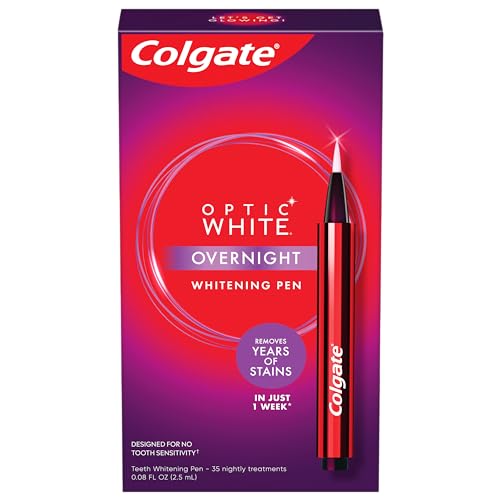 Colgate Optic White Overnight Teeth Whitening Pen, Teeth Stain Remover to Whiten Teeth, 35 Nightly Treatments