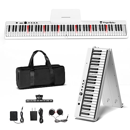 Portable Piano Keyboard, Semi-Weighted Folding Digital Piano 88 Light Up Key, Full Size, Wood Grain, Electric Piano Keyboard w/MIDI Bluetooth, Suitable for Adult, Toddler, Kids