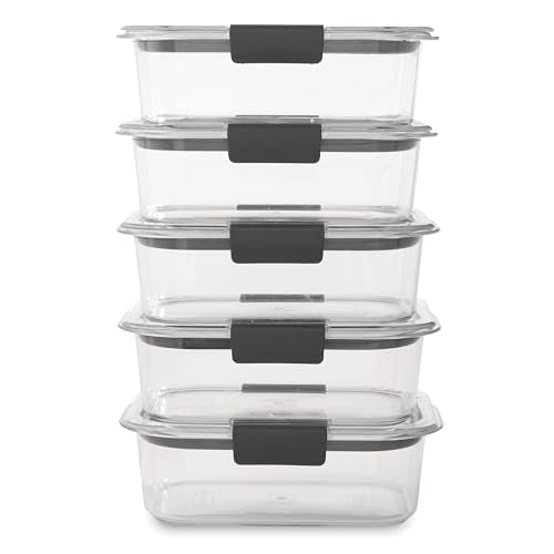 Rubbermaid Brilliance Food Storage Containers, BPA Free, Airtight Lids, Ideal for Lunch, Meal Prep & Leftovers, Set of 5 (3.2 Cup)