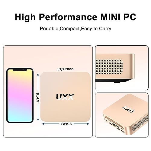 2023 Latest Mini PC, N5095 Desktop Computer, 8GB DDR4X RAM/256GB M.2 2280 SSD+Expandable M.2 2242 SSD+M.2 WiFi, 4K Triple Display with Mouse/USB/BT/LAN/HD/Type-C/Metal Frame-Gold