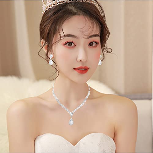 Bride Crystal Necklace Earrings Bracelets Set Bridal Wedding Jewelry Sets Bride Bridesmaid Prom Costume Jewelry Set for Women Girls