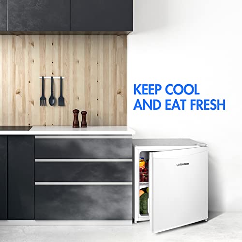 Upstreman 1.7 Cu.ft Mini Fridge with Freezer, Adjustable Thermostat, Energy Saving, Low Noise, Single Door Compact Refrigerator for Dorm, Office, Bedroom, White-FR17