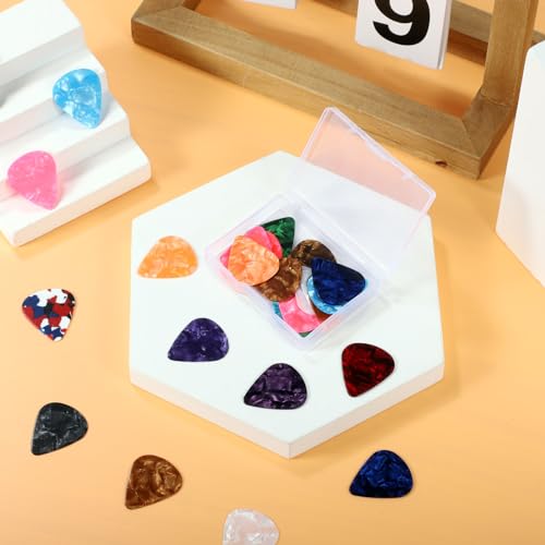 30 PCS Guitar Picks, 3 Different Thickness Abstract Art Colorful Celluloid Guitar Pick Plectrums For Bass, Electric, Acoustic Guitars Includes 0.46mm, 0.71mm, 0.96mm (Color Random)