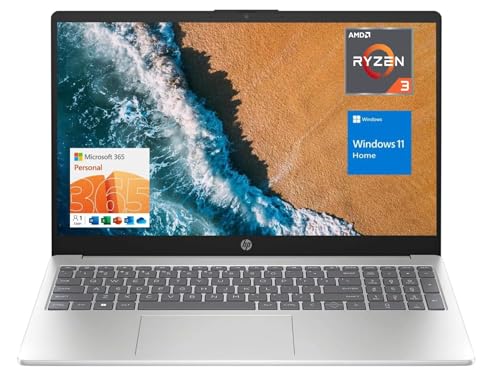 hp 15.6" Portable Laptop, FHD Display, AMD Dua-Core Processor, 16GB RAM, 128GB Storage, Wi-Fi 6, Webcam, HDMI, Numeric Keypad, Windows 11 Home, Natural Silver