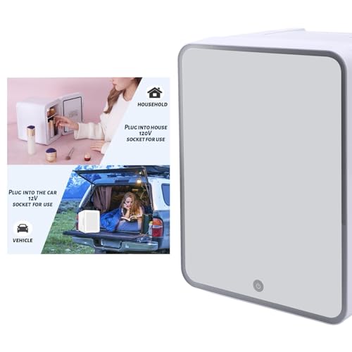 Personal Beauty Fridge, Mirrored Door with LED Light Cooling and Warming Function Refrigerator for All Cosmetics and Skincare Needs, Professional Efficient Low Power 10 Liter(U.S. regulations)