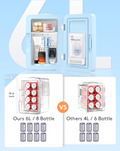 PERSONAL CHILLER 6.2L Skincare Fridge with LED Makeup Mirror, Mini Fridge Cooler and Warmer, Portable Fridge for Makeup, Skincare, Snacks, Bedroom Vanity (Blue)
