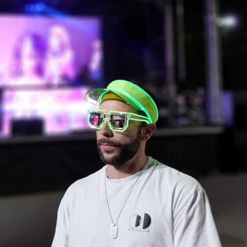 LED Neon Visor Hat Sport Cap - Rechargebale Light Up Rave Hat Festival Accessory Adjustable Retro Sun Visor for Women and Men