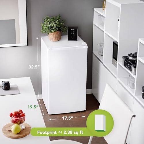 3.2 Cu.Ft Mini Fridge for Bedroom Office Dorm, Small Refrigerator with Freezer, Compact Fridge with Adjustable Thermostat, Low Noise, Energy Saving, White