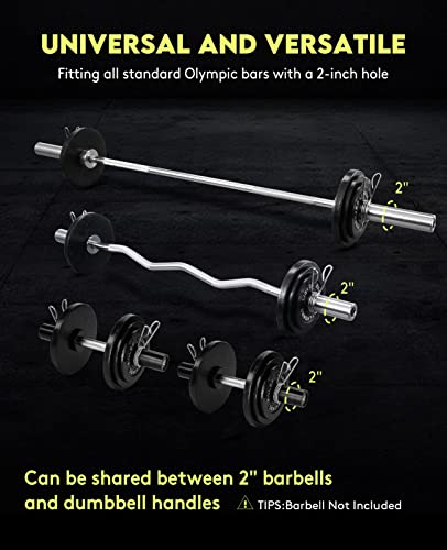 Cast Iron 2-Inch Olympic Weight Plates Set for Strength Training, Weightlifting and Crossfit in Home & Gym, Barbell Free Weight Plate Set