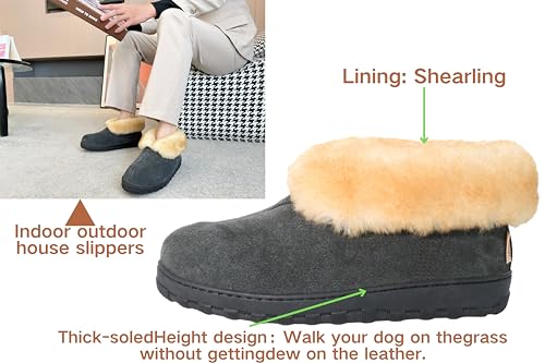 Men's Sheepskin Boot Slippers Indoor Outdoor Ankle Booties with