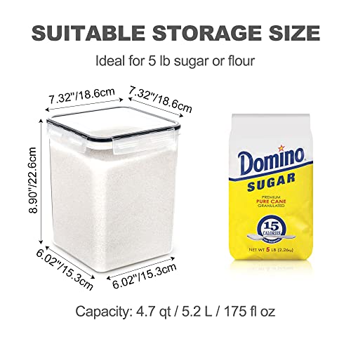 Large Food Storage Containers with Lids Airtight 5.2L /176Oz, for Flour, Sugar, Baking Supply and Dry Food Storage, 3PCS BPA Free Plastic Canisters for Kitchen Pantry Organization