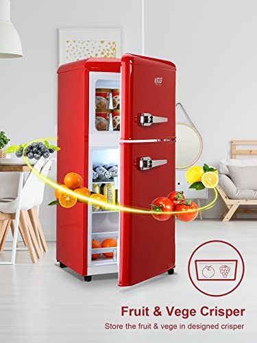KRIB BLING 3.5 Cu.Ft Refrigerator 2 Door 7 Level Adjustable Thermostat Control Top-Freezer Refrigerator Lock Fresh Energy Saving Red