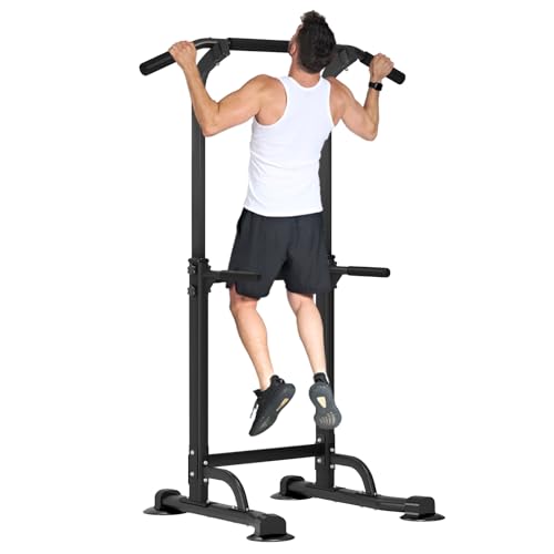 Power Tower Pull Up Bar Dip Station and Height Adjustable Dip Bar Stand, Multi-Function Home Gym Exercise Equipment Strength Training Fitness Workout Station
