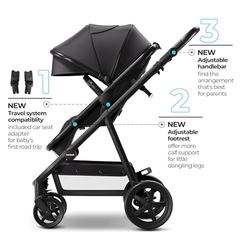 Mompush Meteor 2 Baby Stroller 2-in-1 with Bassinet Mode, Compatible with Infant Car Seat, Adapter Included - Stable Bassinet Stroller Combo, Full-Size Baby Strollers for Family Outings