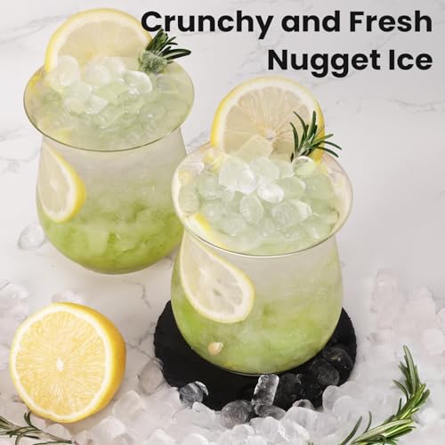 Gevi Adella Nugget Ice Maker Countertop, Chewable Pellet Ice Machine with Portable Ice Basket Large Side Tank Self-Cleaning for Home Kitchen Office Party Mother Gift, White (Adella)