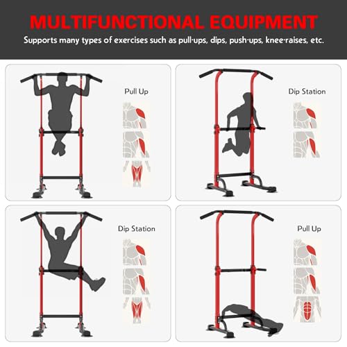 soges Power Tower Pull Up Bar Station, Free Standing Pull Up Rack Dip Station for Home Gym, Height Adjustable Home Strength Training Fitness Workout Equipment