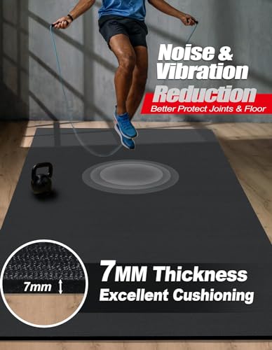7' x 5' x 7mm Extra Large Exercise Mat, [35 Sq.Ft] Heavy-Duty & Extreme Non-Slip Rubber Gym Flooring for Home Gym, Pro Yoga Mat Gym Mat for Home Workout & Exercise Equipment, Shoe-Friendly