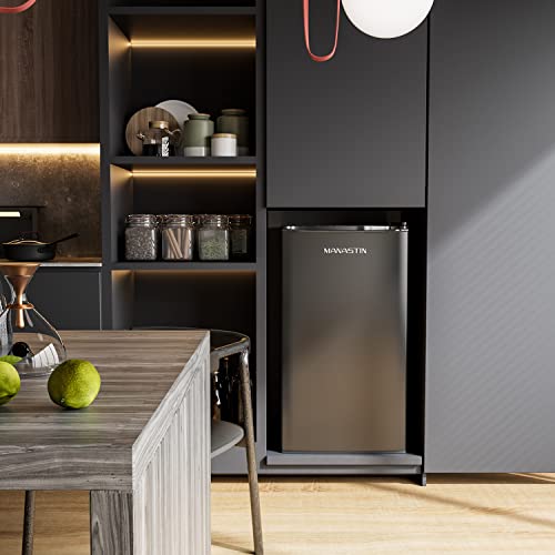 3.2 Cu. Ft Mini Fridge with Freezer for Bedroom, Dorm, Office, Compact Refrigerator with Adjustable Thermostat, Removable Glass Shelves and Reversible Door (Black)