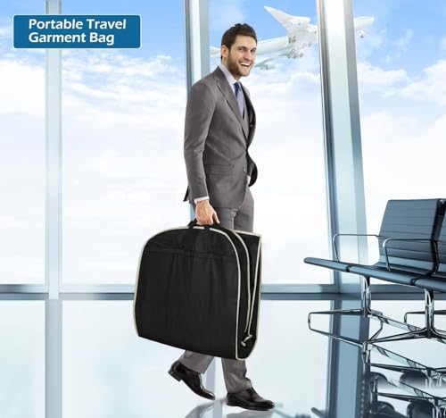 MISSLO 43" Gusseted Travel Garment Bag with Accessories Zipper Pocket Breathable Suit Garment Cover for Shirts Dresses Coats, Black
