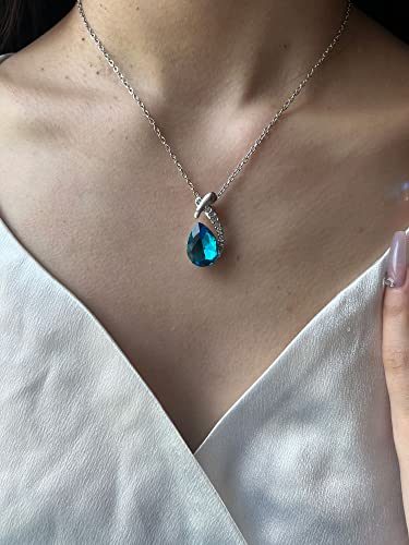 Shiny Fashion Crystal Rhinstone Teardrop Pendent Chain Necklace Stud Earrings Jewelry Set for Women Lady Wife Wedding Birthday Party Prom Gifts